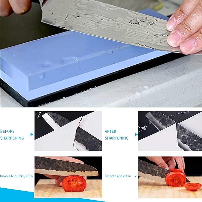 Whetstone Sharpening Stone Kit Dual Sided 400/1000 Grit Professional Grindstone Knife Sharpener Stone Wet Stones for Sharping Knives Kit with Non-slip Rubber Base