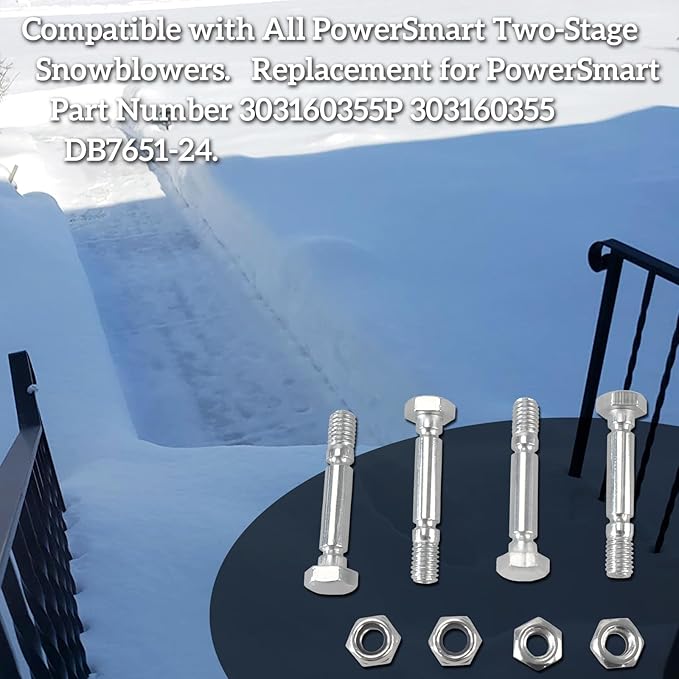 Snow Blower 4 Shear Pins and Nuts Replacement for Power-Smart Snowblower 303160355P / 303160355 Parts