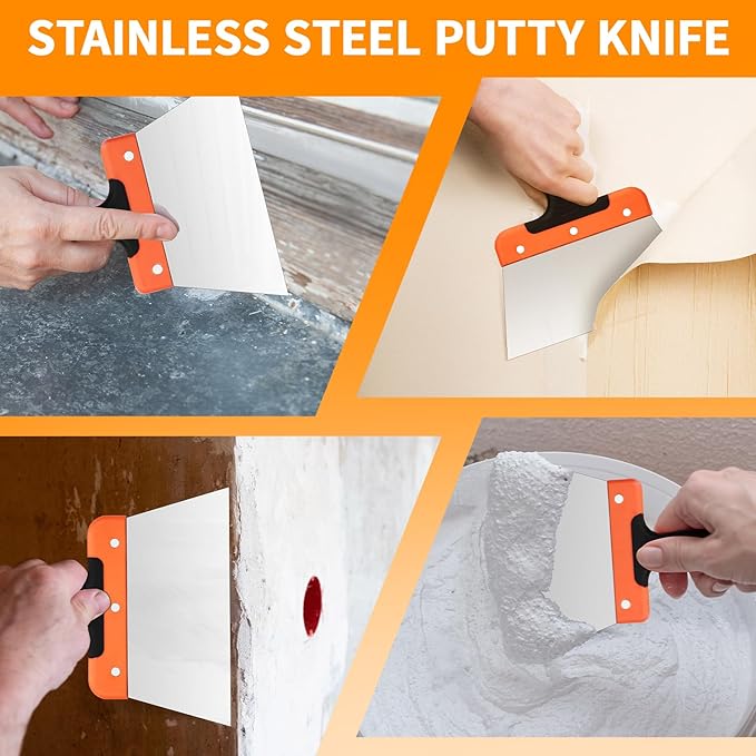 6 Piece Drywall Hand Tool Kit,Drywall Knife Set,5 Pack 14In,12In,10In,8In,6In Putty Knife,Storage Bags
