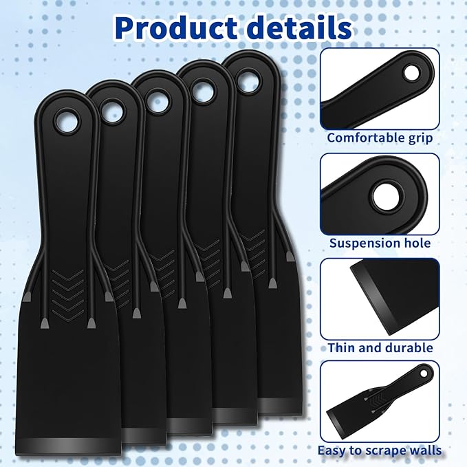 5-Pack Putty Knife - 2 Inch Black Plastic Putty Knife - Flexible Plastic Paint Scraper Tool for Repairing Walls, Spackling, Scraping, Plaster, Spackle, Spreader - Tamale Spackle Tools
