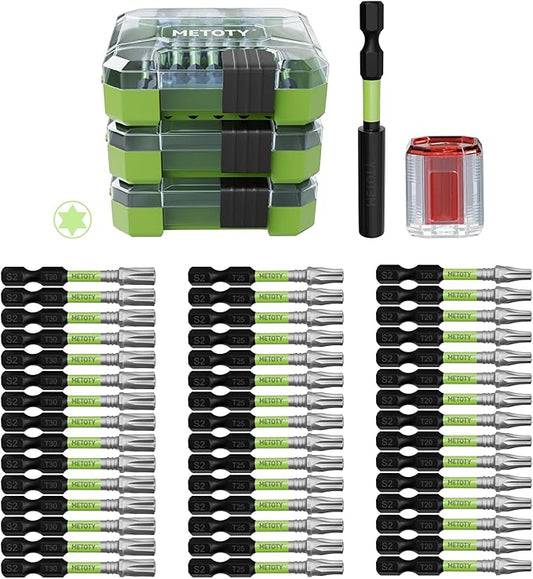 47PCS Impact Torx Screwdriver Bits Set Magnetic (T20/T25/T30) S2 Steel Multi-Star Driver Bits with Green Storage Box