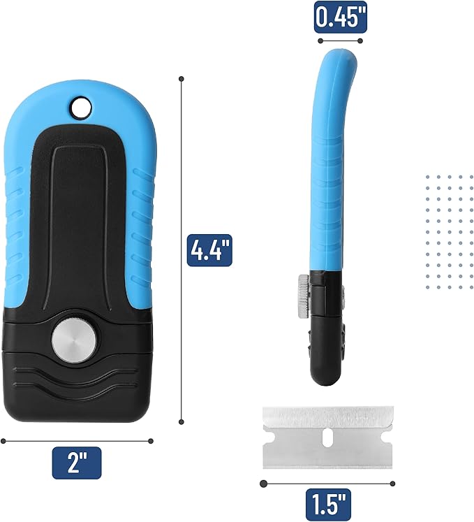 Bates- Razor Blade Scraper, Blue, Locking Razor Scraper Set with 10 Extra Stainless Steel Blades, Window Scraper, Scraper Tool, Glass Scraper, Scraper Blades, Paint Scraper Blade Scraper for Cleaning