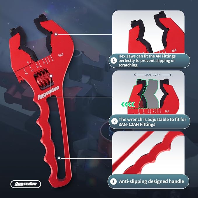 AOOSEDOO AN Fitting Wrench AN Fitting Tool AN Hose Fitting Wrench For 3AN-16AN Fittings Lightweight Aluminum Red (With Anti-scratching Jackets)