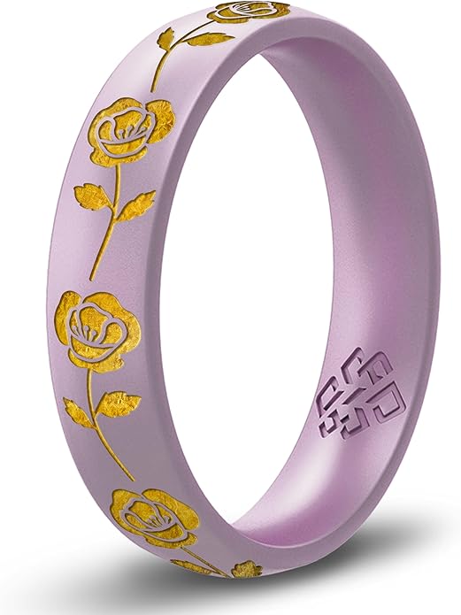 Knot Theory Birth Flower Silicone Ring for Women - 4mm Comfort Fit Wedding Band Engagement Ring