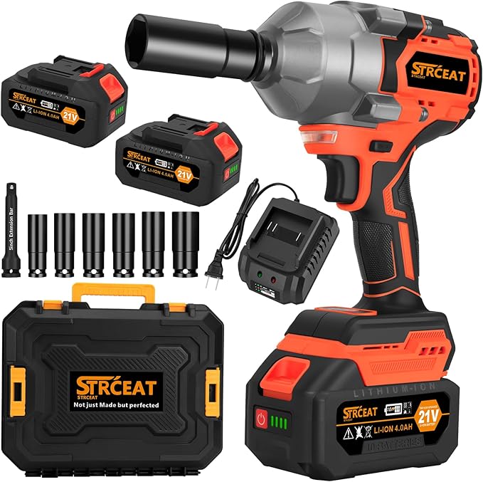 1500N.m Impact Wrench,1/2" High Torque 1107ft-lbs Brushless Impact Gun with 2 x 4.0Ah Battery,21V Power Impact Driver with 5 Sockets,LED Light,Electric Impact Truck RV Car Heavy Construction