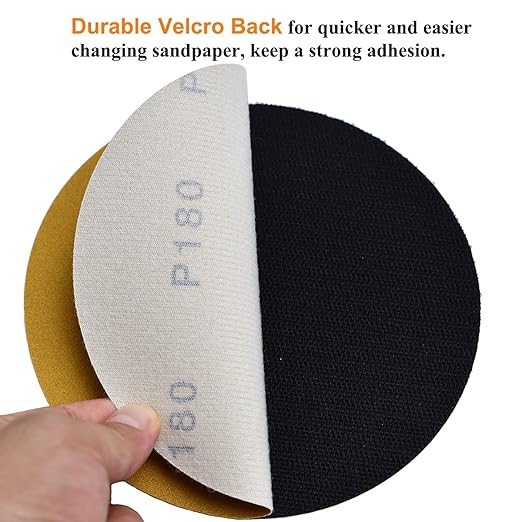 6-Inch No-Hole Hook and Loop Sanding Discs 180-Grit, Random Orbital Sandpaper for Automotive and Woodworking, 100-Pack