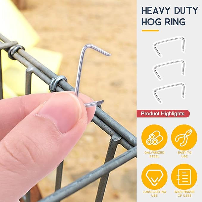 Hilitchi Galvanized Steel Hog Rings for Bungee Shock Cords Animal Pet Cages Bagging Traps Sausage Casing Meat Bags Fencing Railing and More(3/4-1000PCS)
