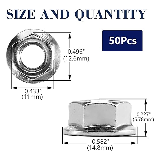 1/4-20 Serrated Flange Hex Lock Nuts 50Pcs 304 Stainless Steel 18-8, Full Thread, Hex Drive, Bright Finish by SG TZH
