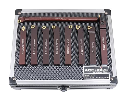 Accusize Industrial Tools 1/2" 9 Pieces/Set, Indexable Carbide Turning Tools and Boring Bar, 2988-0012