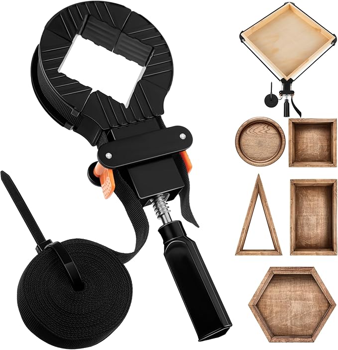 Feekoon 1 Pack 13 FT Belt Band Strap Clamps for Woodworking, Quick Release Band Clamps with 4 Corner Claws, Thick and Sturdy Belt Clamp, Adjustable Picture Frame Clamp Tool