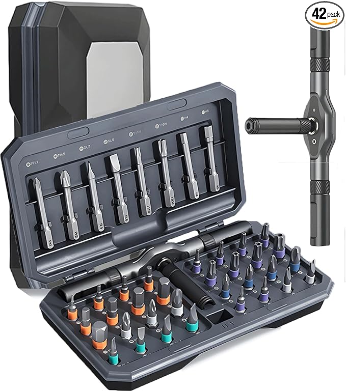 42 in 1 Ratchet Screwdriver Set, Magnetic Screwdriver Set, DIY Multi Bit Magnetic Drive Set with Detachable Ratchet Handle, Portable Compact Repair Tool Kit for Furniture Computer Bicycle