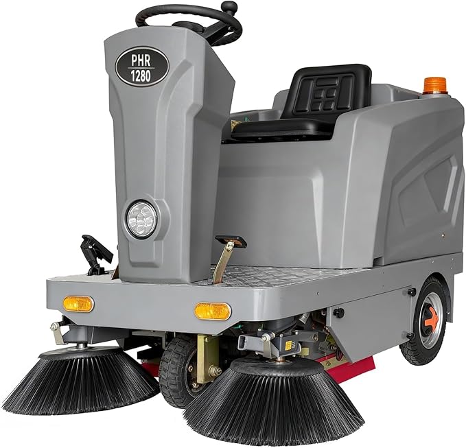 50.4" Ride-on Industrial Sweeper, Floor Cleaning Machine 92,600 sq ft/h Efficiency, 26.4 Gal Hopper Brushless Motor for Warehouse Factory Parking Lot