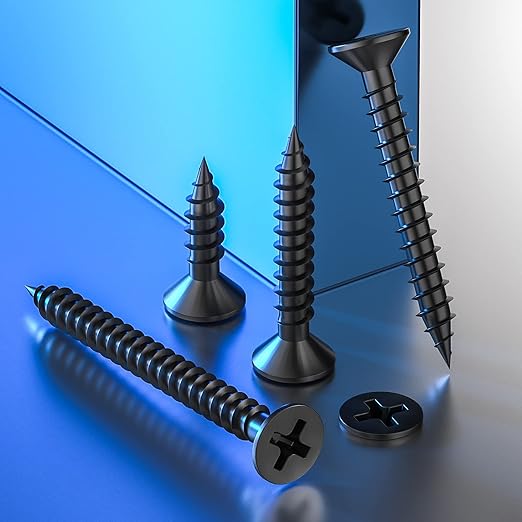 (200Pcs) #8x2 Black Wood Screw Quick Metal Self Tapping Flat Head