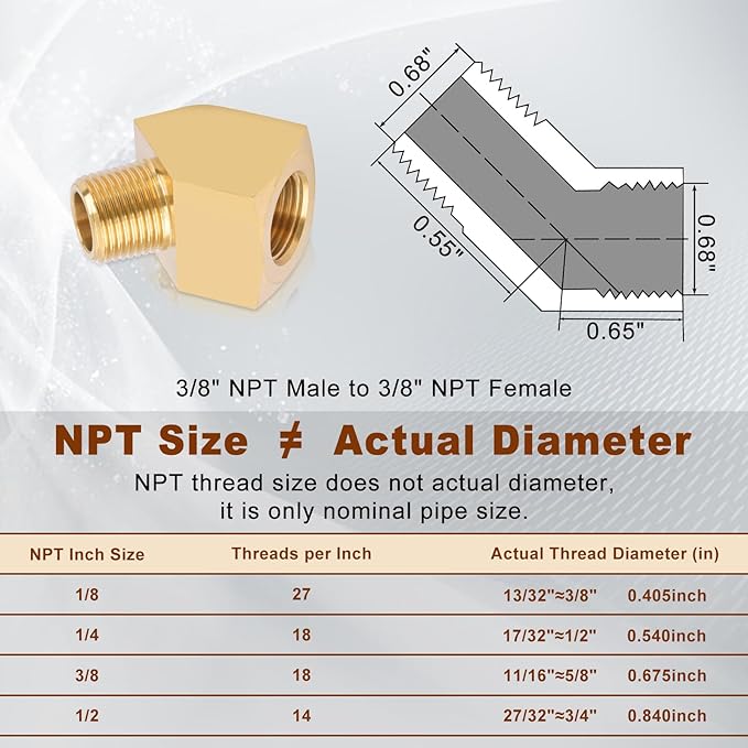 2pcs 3/8??Brass Fittings 45 Degree Barstock Street Elbow 3/8" NPT Male Pipe to 3/8" NPT Female Pipe 3/8 NPT Elbow Forged Brass Pipe Fittings