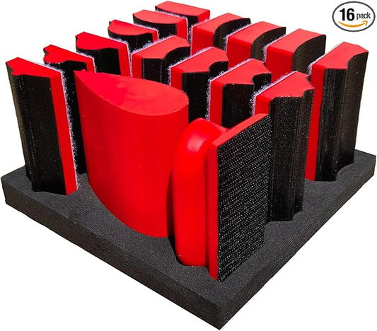 16-Piece Contoured Profile Hand Sanding Block Set with Hook and Loop Interchangeable Assorted Shapes Interchangeable Assorted Convex & Concave Shapes for Woodworking Furniture, Auto Paint and Crafts