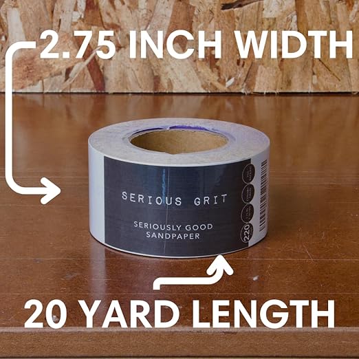 Serious Grit - 800 Grit Ceramic Grain PSA Sandpaper Roll - Heavy-Duty Stickyback Adhesive Longboard Sanding Roll - 2.75" x 20 Yard Continuous Sand Paper for Wood, Metal, Autobody, Paint, Air Sanders.