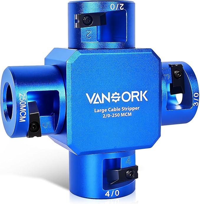 VANSORK 10380 Large Cable Stripper (2/0-250 MCM), 4-in-1 Clover Design Heavy-duty Cable Stripping and Cutting tool, Large Gauge Wire Stripper for Thick Cables Big Round Wire Insulation Jacket Removal