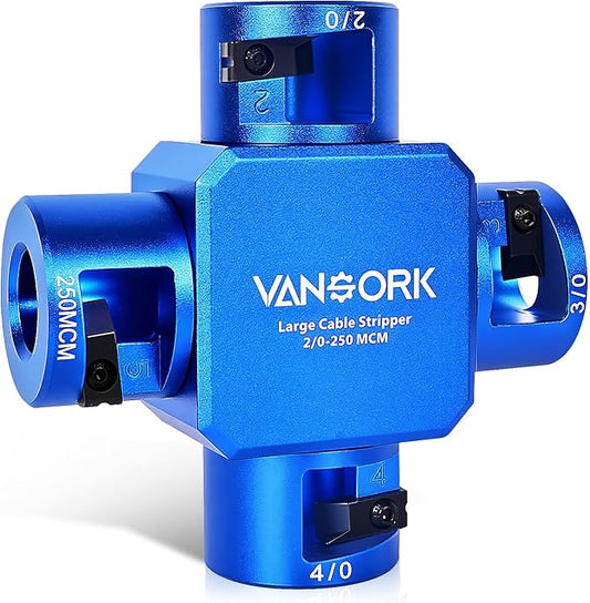 VANSORK 10380 Large Cable Stripper (2/0-250 MCM), 4-in-1 Clover Design Heavy-duty Cable Stripping and Cutting tool, Large Gauge Wire Stripper for Thick Cables Big Round Wire Insulation Jacket Removal
