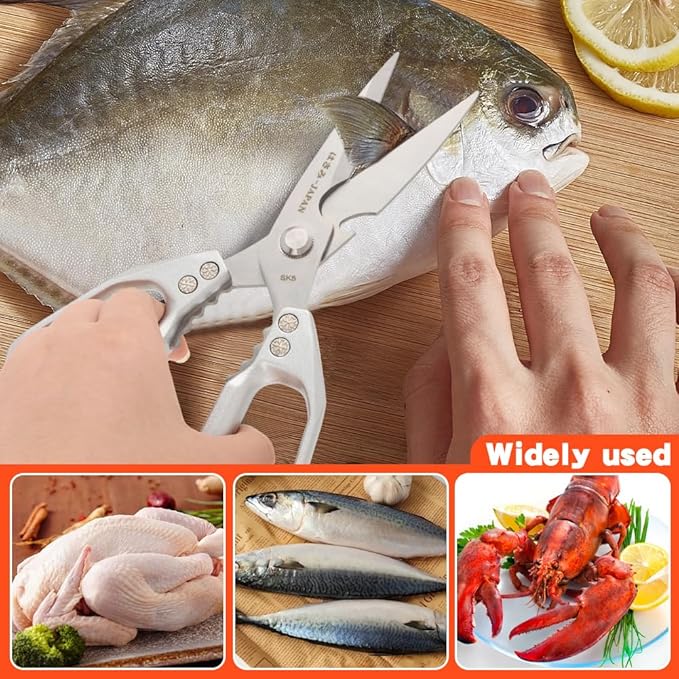Kitchen Scissors Set, Heavy Duty Sharp Silver Poultry Shears & All Purpose Kitchen Shear, Dishwasher Safe for Cutting Food, Chicken Bones & Turkey(Sliver,Size:2 Size)