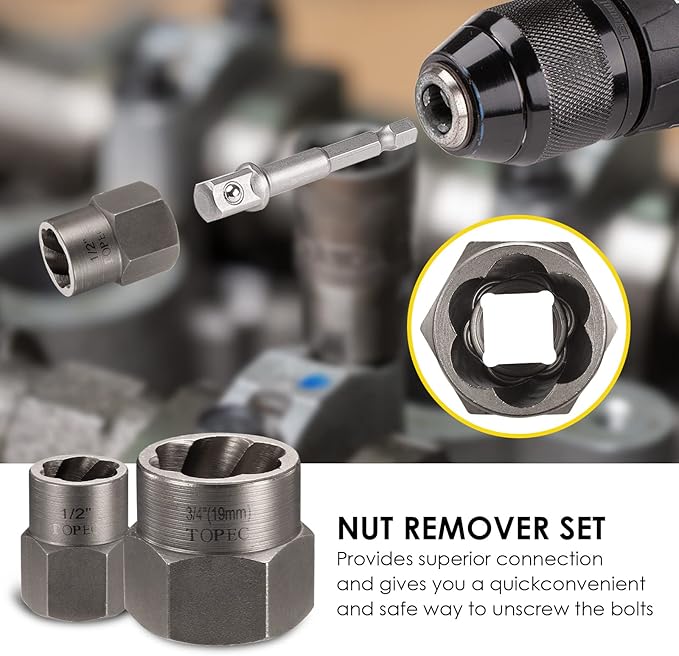 Topec Bolt Extractor Kit, 29 Piece Screw Extractor and Left Hand Drill Bit Set, Easy Out Stripped Lug Nut Remover Socket for Stripped, Damaged, Rounded-Off, Rusted Bolts, Nuts & Screws