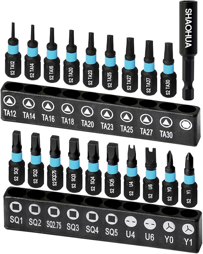 20PCS Screwdriver Bit Set, 1"Triangle Screwdriver Set TA12-30, Square Drive Bits#2,2.75,3,4,5, U-Shaped Bits Set U4,U6, Y-type screwdrivers Y0,Y1, S2 Steel Hex Head Drill Bit Set with 1/4" Bit Holder