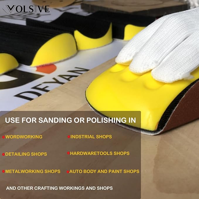 VOLSIVE 6 Inch Hand Sanding Blocks Rectangle and Mouse-Shaped Hook for Woodworking Hook Backing Sandpaper Holder for Furniture （5 Packs）