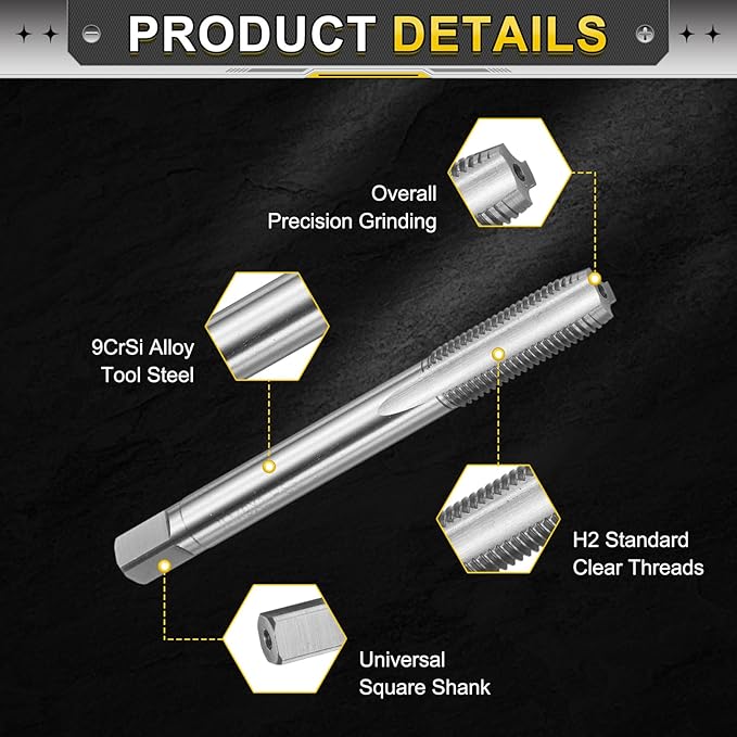 uxcell Hand Plug Tap M9 x 1 H2 Metric Thread Plug Style Taps Straight Flute Screw Tapping Threading Tool 9CrSi Alloy Tool Steel
