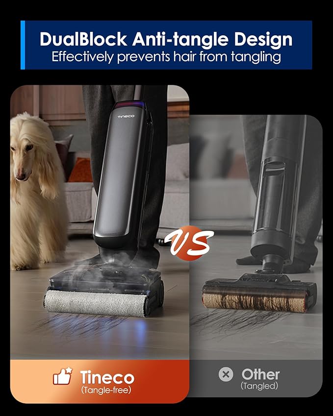 Tineco Floor One S9 Artist Steam Wet Dry Vacuum Cleaner, High-Temp Steam Cleaning, 22kPa Suction, 360째 SmoothDrive, Anti-Tangle Design, 185째F Flashdry, Long Runtime, 180째 Lay-Flat