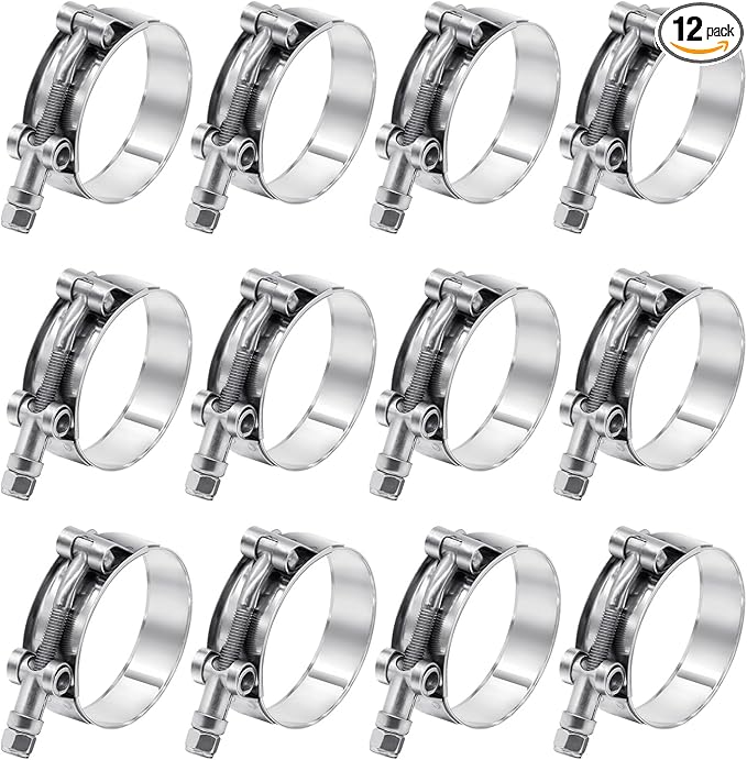12 Pack 2.25 inch T-Bolt Hose Clamps, Stainless Steel_304 Working Range 64mm-71mm for 2.25" Hose ID, Turbo Intake Intercooler Clamp for Automotive