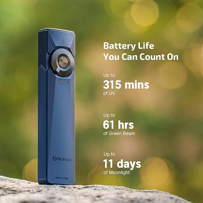OLIGHT Arkfeld Ultra 1400 Lumens EDC Flat Flashlight, Rechargeable Pocket Light with White LED, UV, and Green Beam (Netural White (4000k~5000K), Navy Blue)