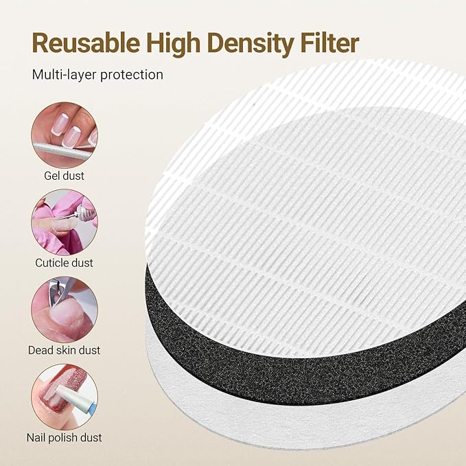Nail Dust Collector Quiet, 5000RPM Vacuum Fan Extractor with Reusable Filter | Home/Salon Use, Pros Tech & Beginners