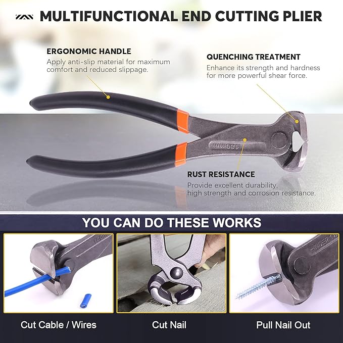 4Pcs End Cutting Pliers and Tack Puller Nail Remover Tools Set with Straight U Tip, Straight V Tip and Angled V Tip Tack Lifter to Remove Nails Wire for Upholstery Car Construction