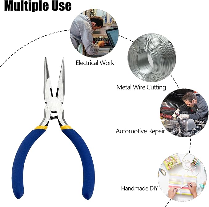 5 Inch Needle Nose Pliers Set, 6 Pack Small Needle Nose Pliers, Jewelry Pliers Set, Long Nose Pliers with Wire Cutter, Mini Needle Nose Pliers for Jewelry Making and Wire Bending (Blue)