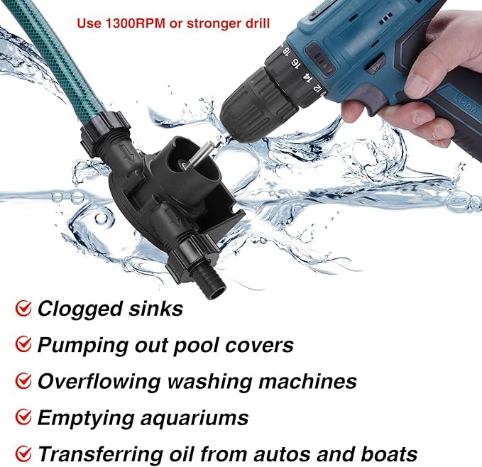 Self-Priming Mini Hand Water Transfer Drill Pump Kit with Water Hose & Oil Hose for Home Water Oil Fluid Transfer
