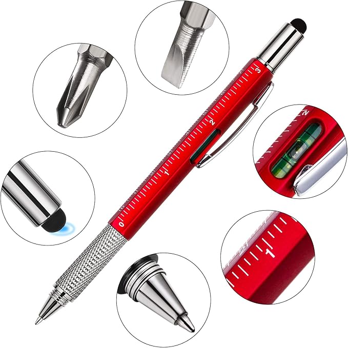 Zhanmai 8 Pcs Gift Pen for Men 6 in 1 Multitool Pen with Ruler Level Refills Screwdriver Stylus Christmas Stocking Stuffers Gift for Men Dad Husband Adults Birthday Present(Multiple Colors)