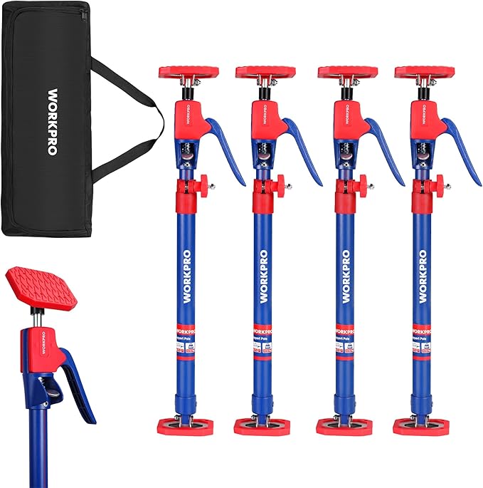 WORKPRO Cabinet Jack Support Pole, 23-5/8" to 45-1/4" Steel Telescopic Quick Support Rod Adjustable 3rd Hand Support System with 154 lbs Capacity for Cabinet Jack, Drywall Jack& Cargo Bars, 4-Pack