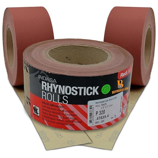 Indasa 2.75" PSA Sandpaper Roll - 27 Yard Rhynostick150-Grit Long Continuous Roll,Self-Adhesive Stickyback Sand Paper for Woodworking, Automotive, Metal (Aluminum Oxide Plus Lubricant)