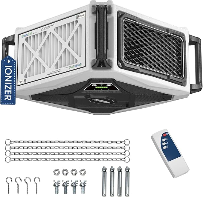 ALORAIR 2 Stage 270째 Intake (580/780CFM) Air Filtration Systems Woodworking Built-In Ionizer with Remote Control & Strong Vortex Fan, Hanging Mode for Works Shop, Shop Dust Collectors, Purecare 780IG