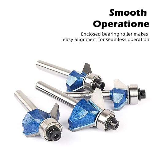 KOWOOD Plus 45 Deg Round Over Router Bit Set, 1/4 Inch Shank, Radius in 1/8?? 5/32?? 3/16?? 1/4?? with Updated Kowood C3 Carbide. Great for Round Edges, Ideal for Table, Drawer or Cabinet Edges