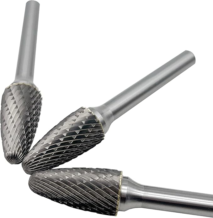 LU&MN SF-5 Tungsten Carbide Burr Tree Shape Radius End Double Cut Rotary Burr File (1/2??Cutter Dia X 1?쒬utter Length) with 1/4'' Shank, 3PCS