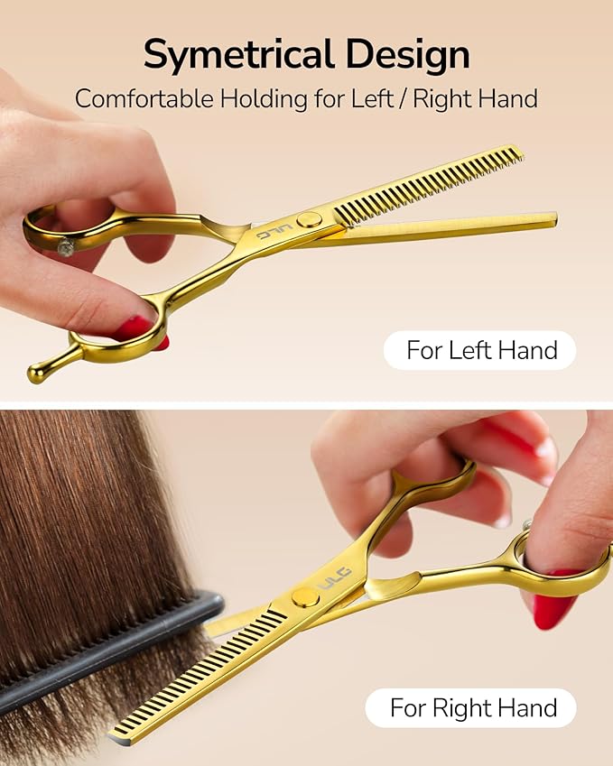 ULG Professional Texturizing & Thinning Shears - 6.5?쇺?Hair Cutting Scissors, Ultra Sharp Japanese Stainless Steel, Ambidextrous Ergonomic Handle for Barbers, Stylists, Salon & Home Use, Gold