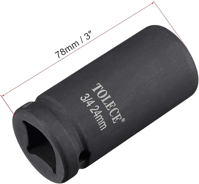 uxcell 3/4-Inch Drive 24mm 12-Point Deep Impact Socket, CR-MO Steel 78mm Length, Metric Sizes