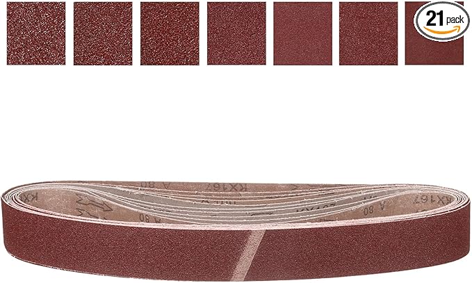 1 x 42 Inch Sanding Belt, 21 Pcs 40/60/80/120/180/240/400 Grit Knife Sharpener Belts Work Sharpening for Belt Sander Knife Carving Tool Metal Working