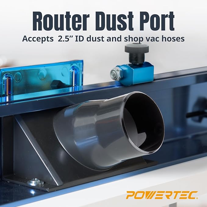 POWERTEC Benchtop Router Table with Steel Stand and Adjustable Fence ??24" x 16" MDF Laminated Top, Insert Plate, 2-1/2" Dust Port, Fence Stop, Featherboard & Additional Accessories (71402V)
