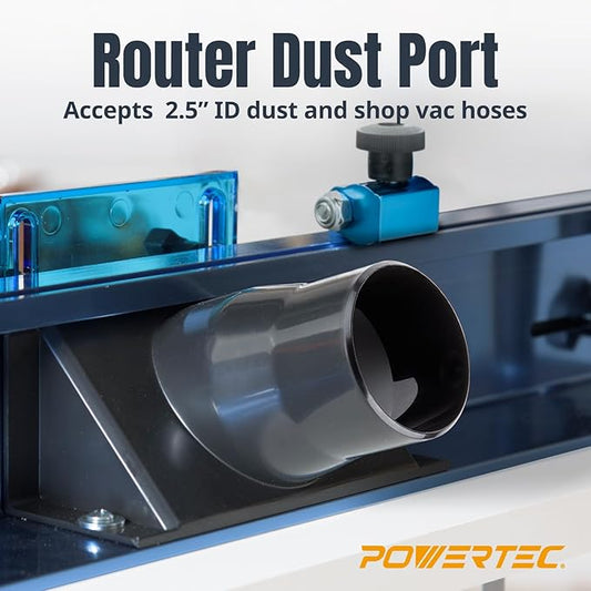 POWERTEC Benchtop Router Table with Steel Stand and Adjustable Fence ??24" x 16" MDF Laminated Top, Insert Plate, 2-1/2" Dust Port, Fence Stop, Featherboard & Additional Accessories (71402V)
