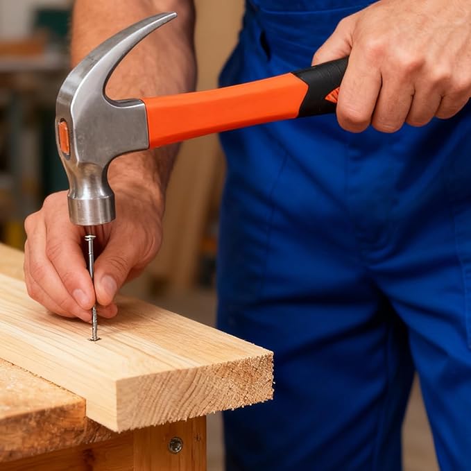 Framing Hammer Claw Camping Hammer Hammers with Smooth Face Long Handle Straight Claw Hammer 11oz for DIY Craft Industry Home Outdoor