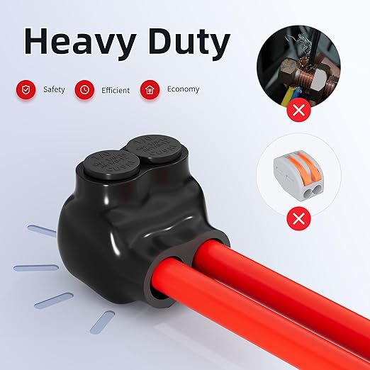 6 Pack 2 Port Insulated Multi Tap Connector 1/0-14AWG Black Insulated Connectors 3/16" Allen Hex Aluminum Wire Connector