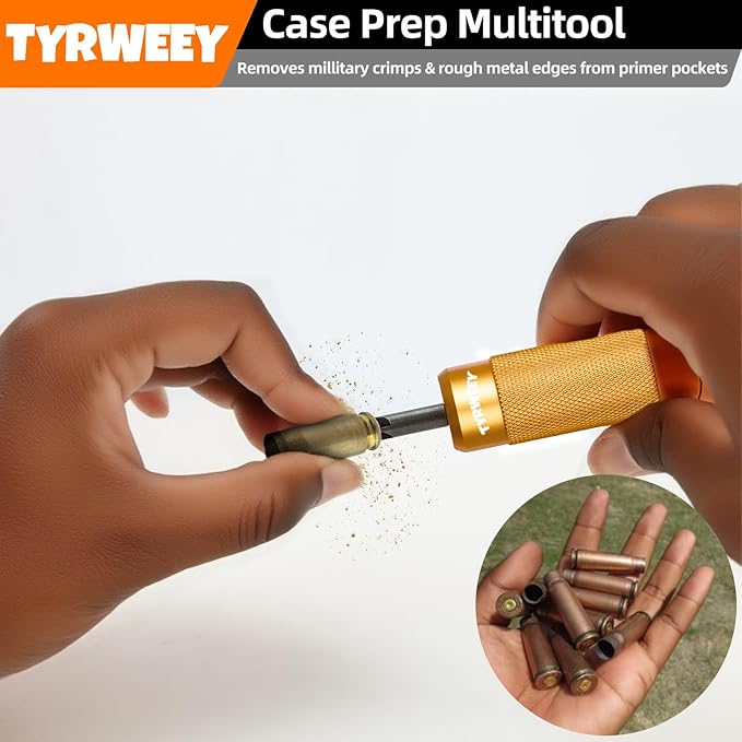 Case Prep Multitool, Case Chamfer Deburring Tools for Reloading, Primer Pocket Reamers and Cleaners for Removing Crimps (Orange)