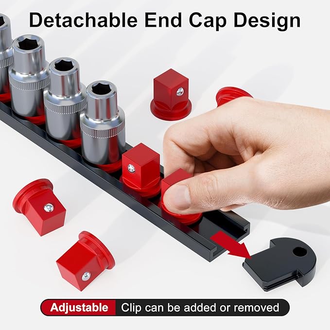 FivePears 3PCS 360째 Socket Organizer Twist Lock,3/8 1/4 1/2 Socket Storage Rails, Premium Quality Socket Holders for Tool Box 竊똖ool Carts竊똂ontains up to 40 Clips (Blue, Red and Black)