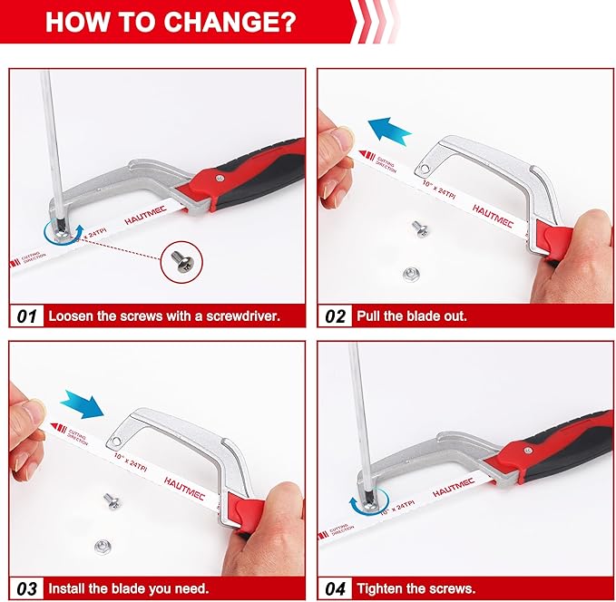 HAUTMEC Compact Hacksaw, Mini Hack Saw with 3Pcs 10" Bi-Metal HSS Blade, Small Hand Saw for Metal Wood PVC, Especially Cuts in Tight Hard-Reach Spaces – HT0355